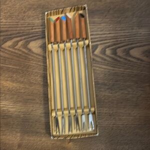 Wood Handle Fondue Fork Set ( set of Six forks)